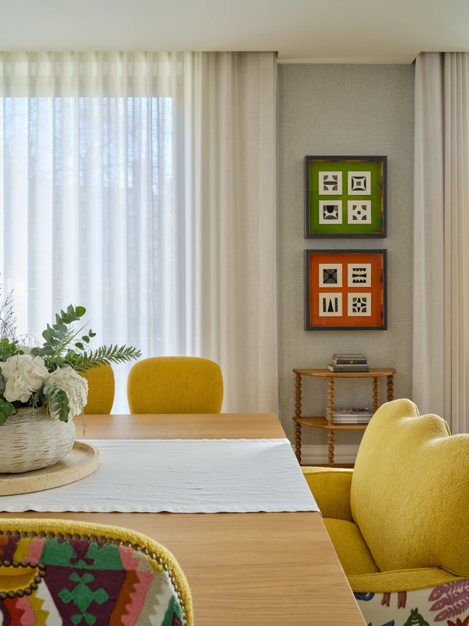 Large French oak dining table styled for entertaining in a high-end Sheffield family home by Wilding 