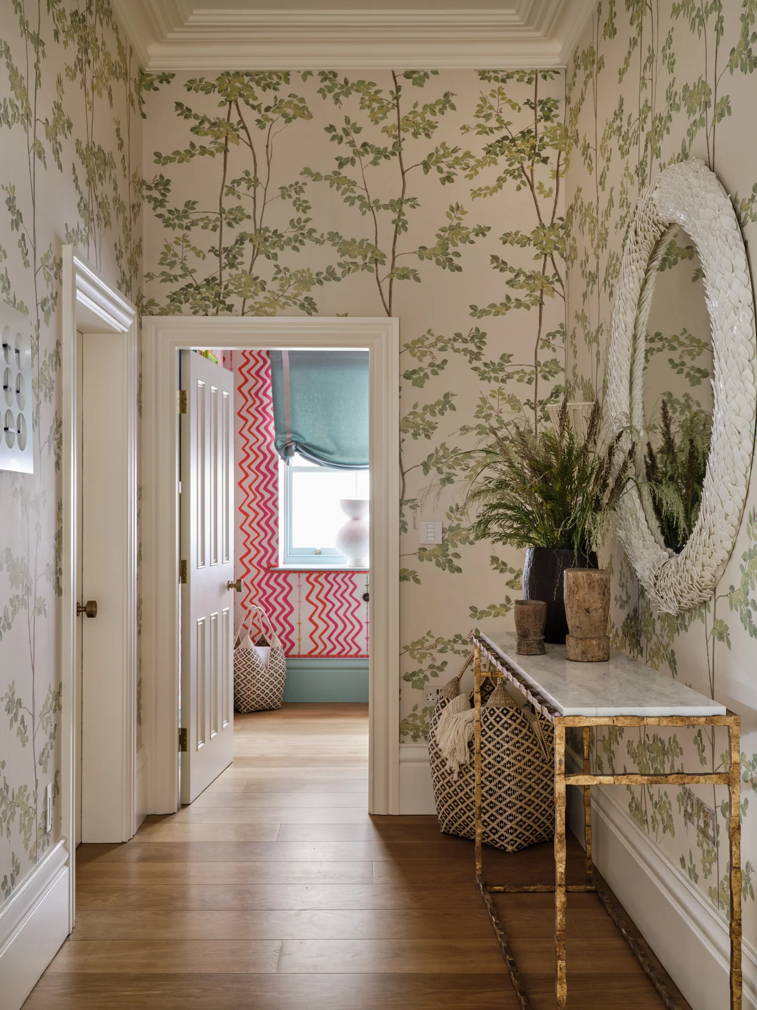 Inner entrance hallway with recreated period cornice detail and doors in a Sheffield home by luxury interior designer Wilding 